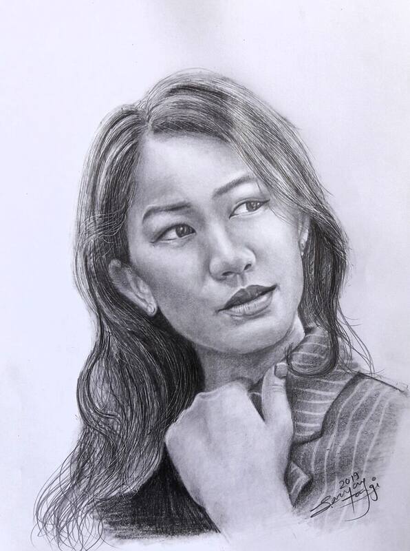Realistic pencil portrait drawing of a young woman by Sanjay Dangi