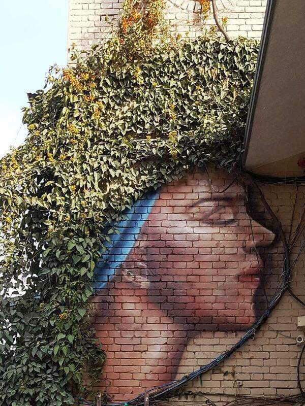 Sanjay Dangi painting a realistic sky and clouds mural on a ceiling